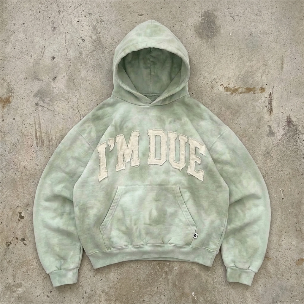 I'M DUE - Washed Embroidered Hoodie