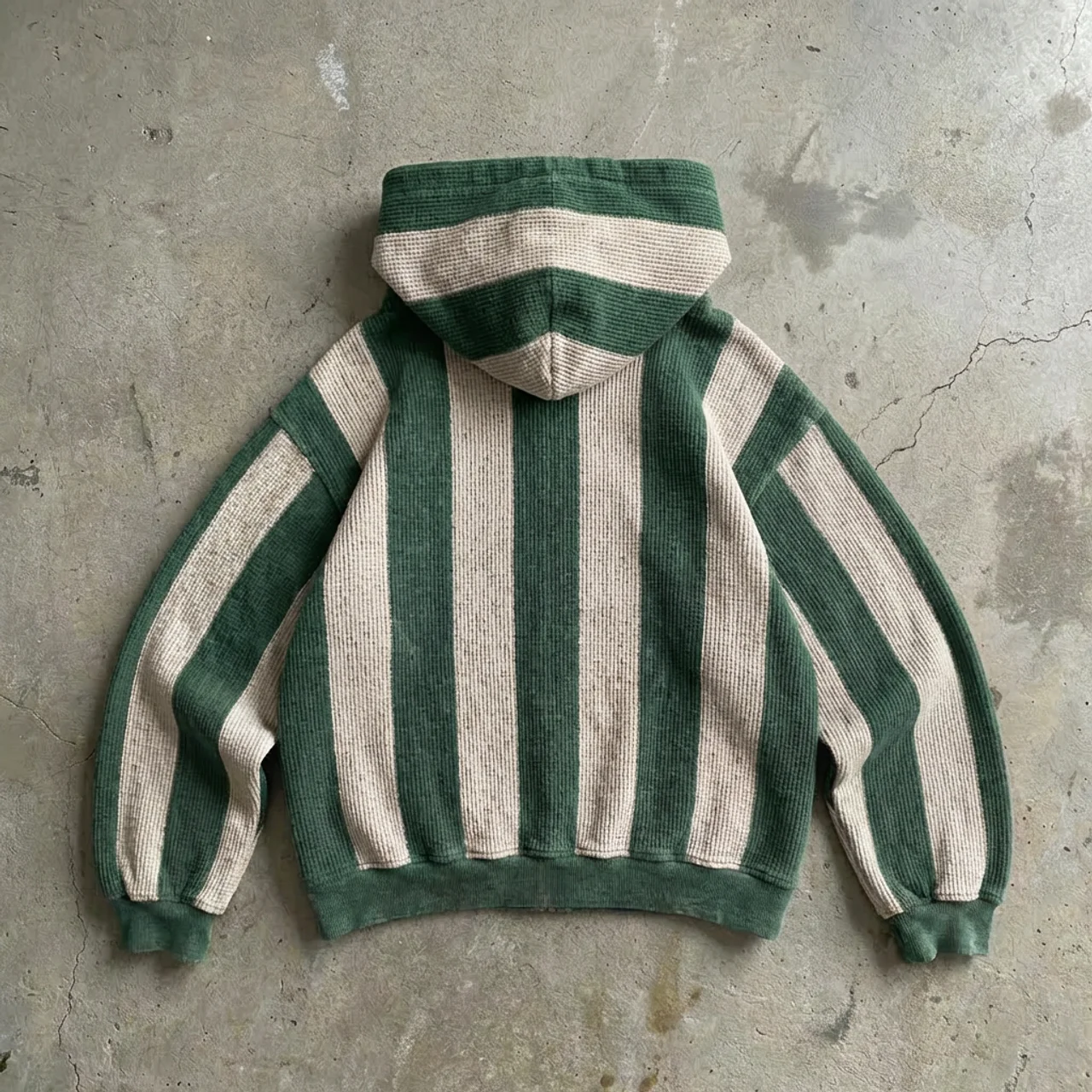 Green Motion – Striped Waffle Zip Hoodie